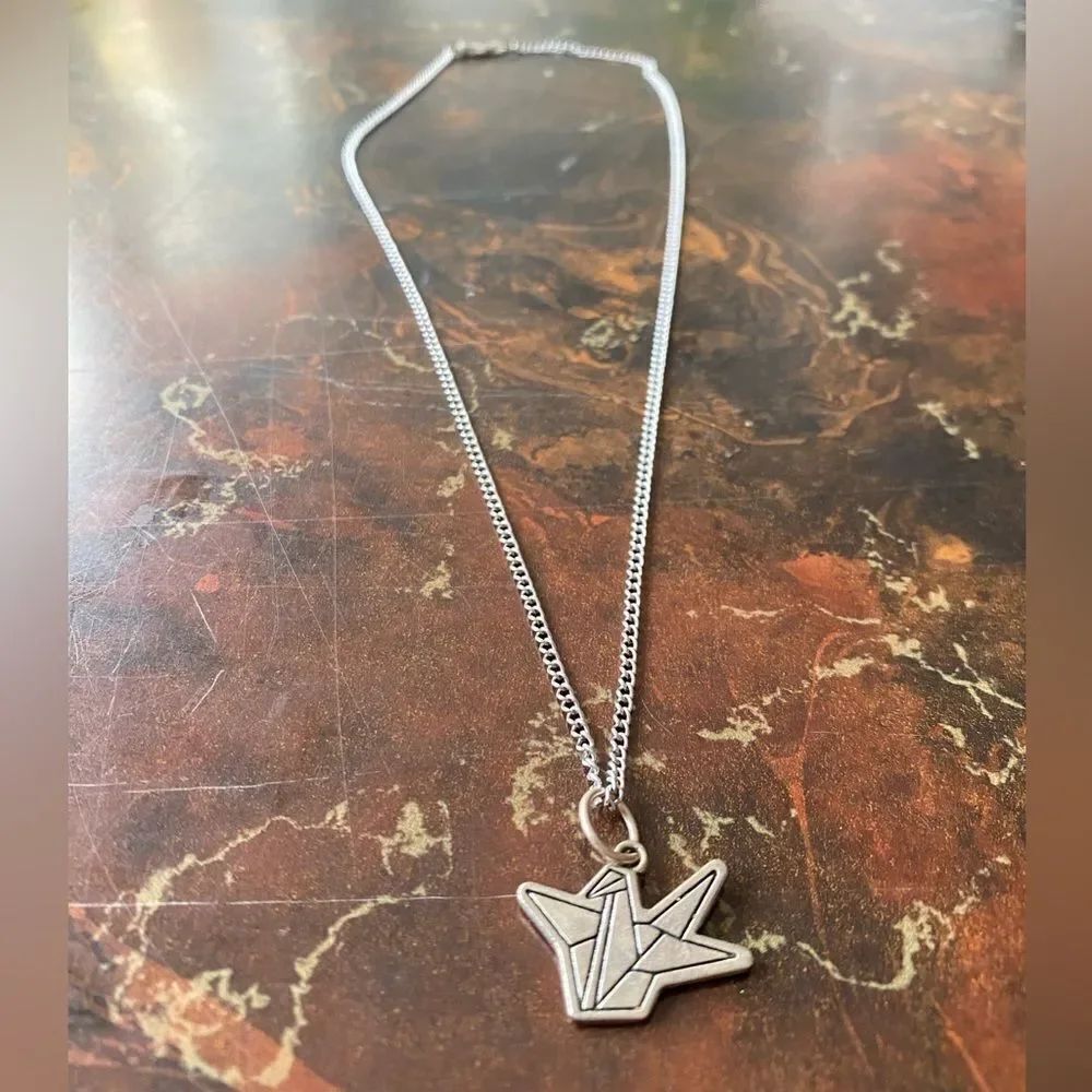 Origami Paper Crane Symbol Silver Necklace